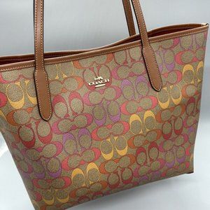 Coach City Tote In Rainbow Signature Canvas